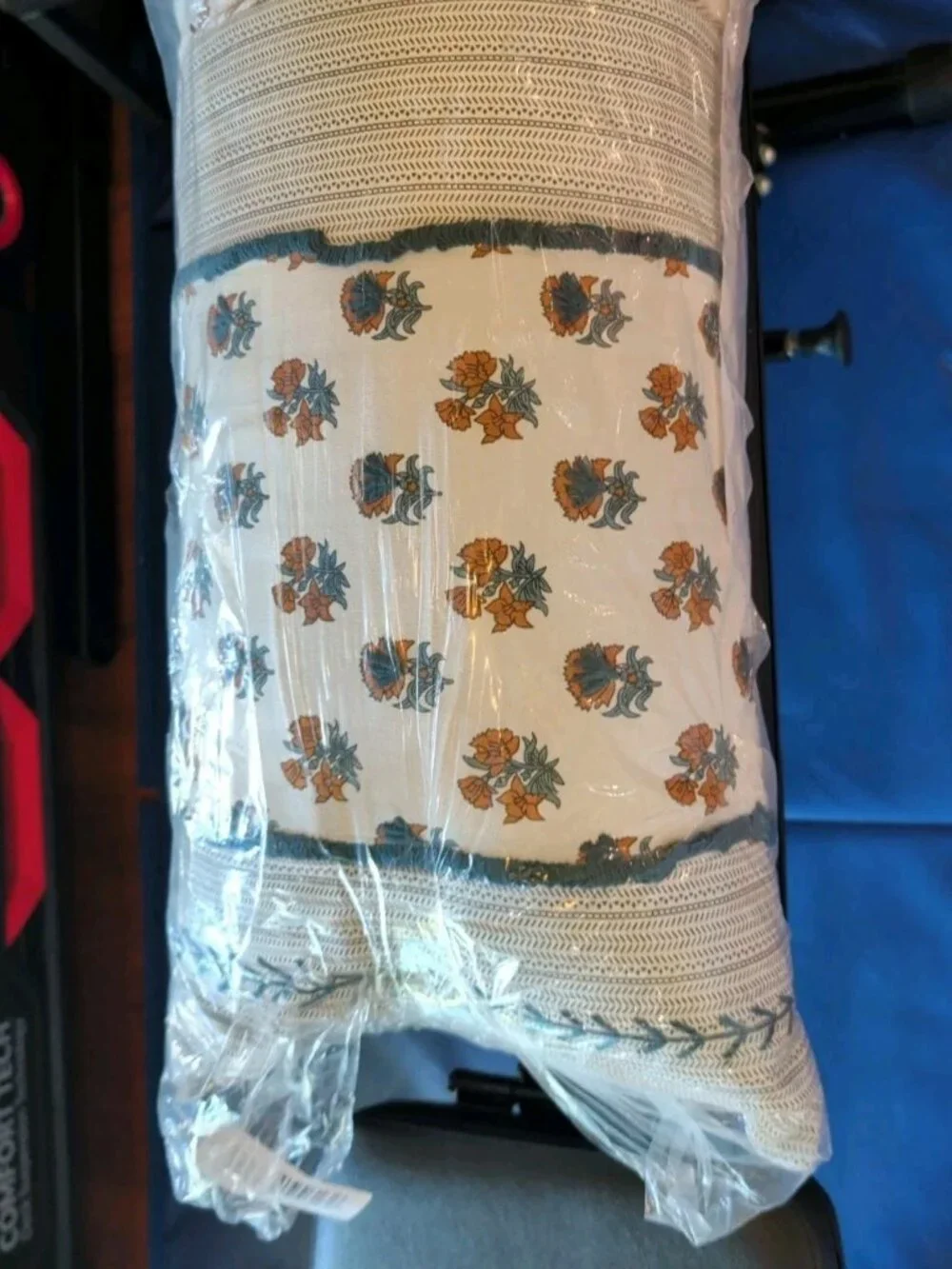 Rizzy Home 14x26 Boho Botanical Lumbar Throw Pillow Blue Gold Cotton Zipper
